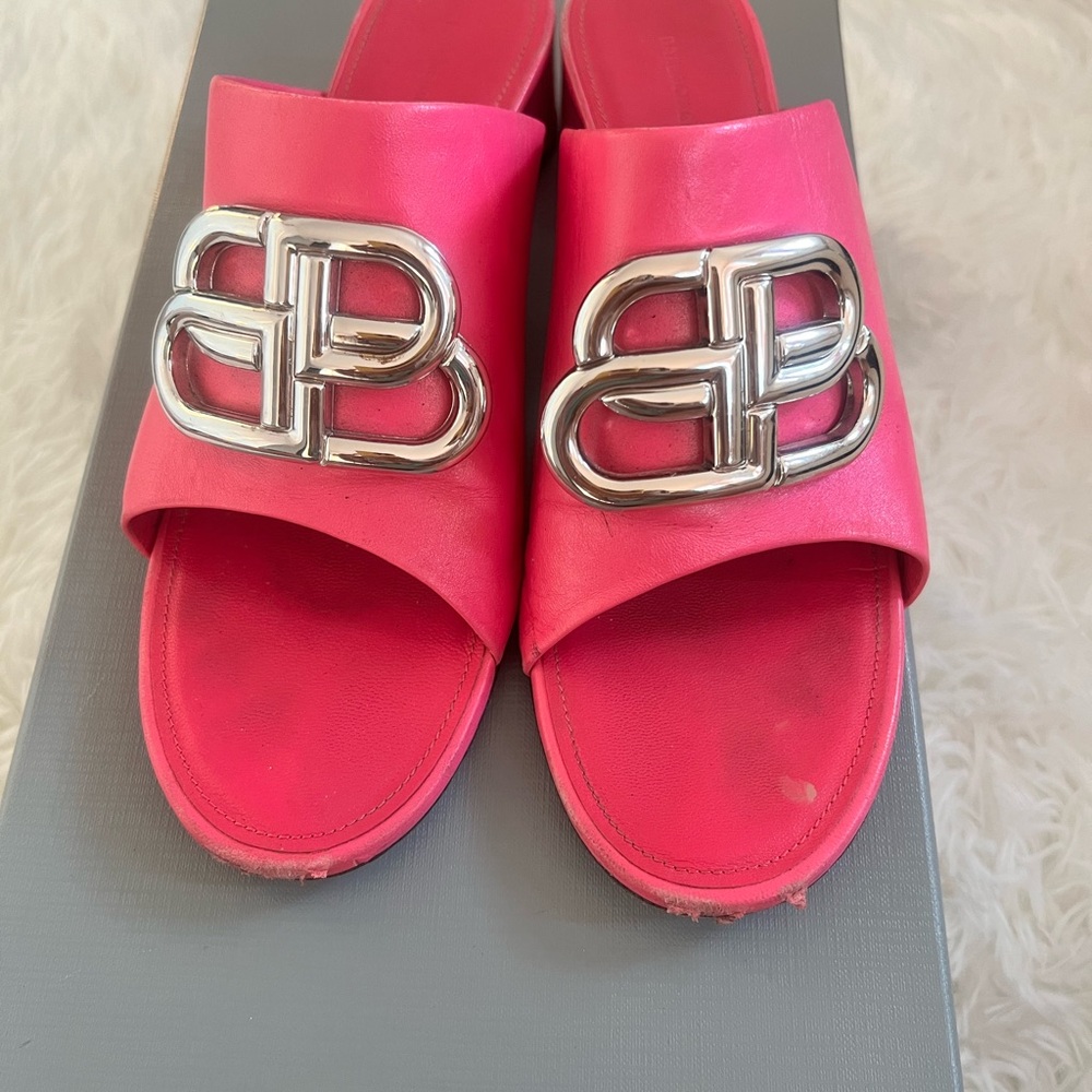 Balenciaga hot Pink Slides Sandals Heel Women 37 Pink